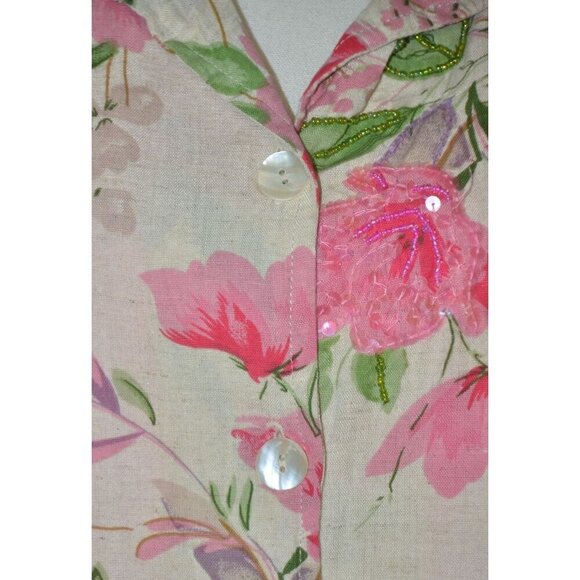 Vintage Beaded Floral Jacket & Matching Handbag Purse Cotton/Flax Plus Size 1X - Picture 6 of 16